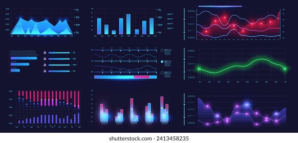 Modern infographic template with statistics finance charts. Dashboard business presentation charts, finance performance and market analysis infographics. Economy data graph, crypto currency prices bar