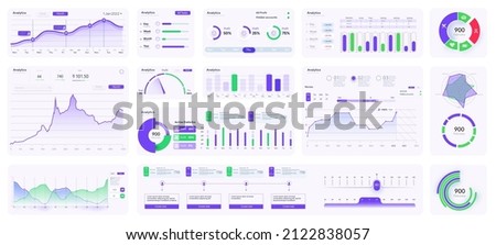 Modern infographic template with statistics finance charts. Infographics dashboard. Admin panel interface with color charts, graphs on white background. Illustration flowchart and diagram and workflow