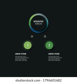Modern infographic template with two round realistic elements on a black background. Horizontal business progress visualisation with options and descriptions. Vector illustration eps10