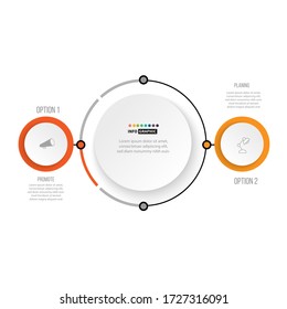 plantilla info-gráfica moderna. Ilustración vectorial. 2 diagrama de círculo para el éxito al centro 