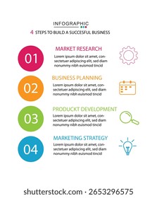 Plantilla de infografía moderna, Plantilla de infografía de 4 pasos, infografía de negocios, círculo, infografía de línea de tiempo, whit 4 paso u opción,	