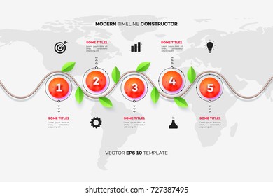 Modern Infographic Timeline Constructor For Eco Sector. Conceptual Vector Background. Template For Business Presentations.