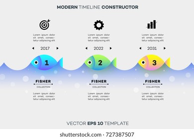 Modern Infographic Timeline Constructor For Fishing Industry. Conceptual Vector Background. Template For Business Presentations.