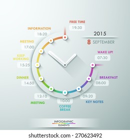 Modern Infographic Timeline With Crative Clock For 10 Steps. Vector. Can Be Used For Web Design And  Workflow Layout