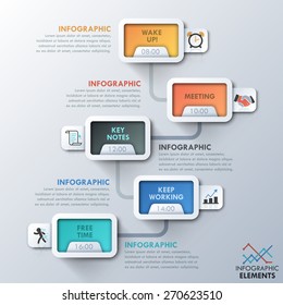 Modern infographic timeline with paper rectangles for 5 steps. Vector. Can be used for web design and  workflow layout