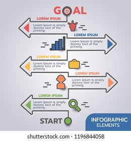 modern infographic timeline template with arrow and element design. Business step target and goal concept. Flat vector illustration
