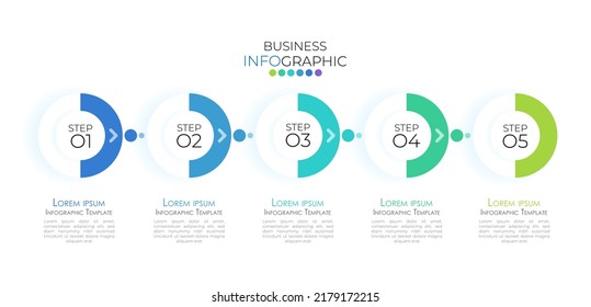 La plantilla de línea de tiempo de infografía moderna se puede utilizar para diseño de flujo de trabajo, diagrama, opciones de número, diseño web. Concepto de negocio infográfico con 5 opciones, partes, pasos o procesos.