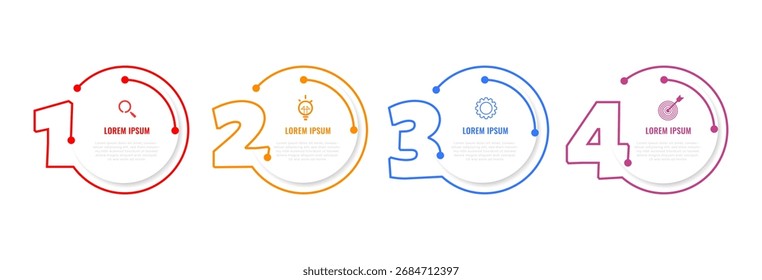 Modern infographic timeline template featuring four numbered steps: 1, 2, 3, 4. Ideal for business presentations, workflow, or educational content in a clean vector style.