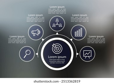 Infográfico moderno com gráfico transparente. Visualização Cinco etapas