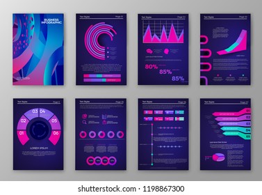 Modern infographic vector elements for business brochures. Use in website, corporate brochure, advertising and marketing. Pie charts, line graphs, bar graphs and timelines.Eps 10 vector file.