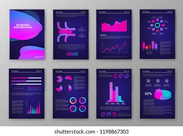 Modern infographic vector elements for business brochures. Use in website, corporate brochure, advertising and marketing. Pie charts, line graphs, bar graphs and timelines.Eps 10 vector file.