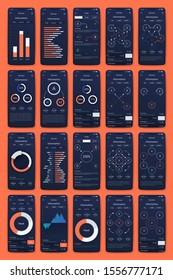 Modern infographic vector elements for business brochures. Use in website, corporate brochure, advertising and marketing. Pie charts, line graphs, bar graphs and timelines.