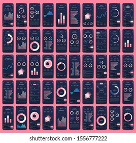 Modern infographic vector elements for business brochures. Use in website, corporate brochure, advertising and marketing. Pie charts, line graphs, bar graphs and timelines.