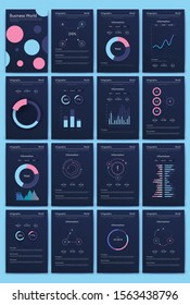 Modern infographic vector elements for business brochures. Use in website, corporate brochure, advertising and marketing. Pie charts, line graphs, bar graphs and timelines.