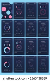 Modern infographic vector elements for business brochures. Use in website, corporate brochure, advertising and marketing. Pie charts, line graphs, bar graphs and timelines.
