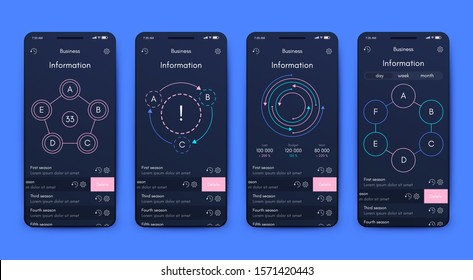 Modern infographic vector elements for business brochures. Use in website, corporate brochure, advertising and marketing. Pie charts, line graphs, bar graphs and timelines.