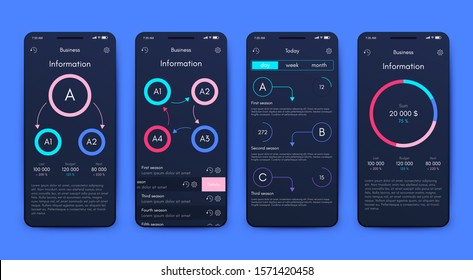 Modern infographic vector elements for business brochures. Use in website, corporate brochure, advertising and marketing. Pie charts, line graphs, bar graphs and timelines.