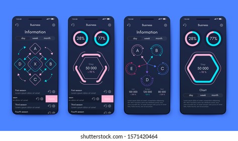 Modern infographic vector elements for business brochures. Use in website, corporate brochure, advertising and marketing. Pie charts, line graphs, bar graphs and timelines.