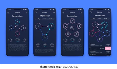 Modern infographic vector elements for business brochures. Use in website, corporate brochure, advertising and marketing. Pie charts, line graphs, bar graphs and timelines.