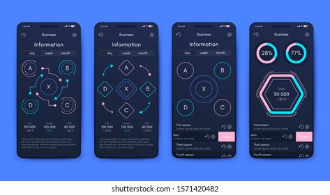 Modern infographic vector elements for business brochures. Use in website, corporate brochure, advertising and marketing. Pie charts, line graphs, bar graphs and timelines.