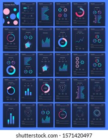 Modern infographic vector elements for business brochures. Use in website, corporate brochure, advertising and marketing. Pie charts, line graphs, bar graphs and timelines.