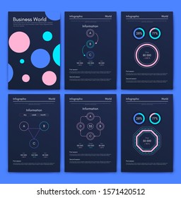 Modern infographic vector elements for business brochures. Use in website, corporate brochure, advertising and marketing. Pie charts, line graphs, bar graphs and timelines.