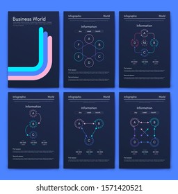Modern infographic vector elements for business brochures. Use in website, corporate brochure, advertising and marketing. Pie charts, line graphs, bar graphs and timelines.