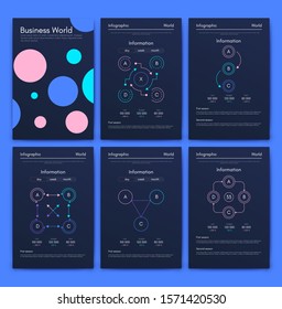 Modern infographic vector elements for business brochures. Use in website, corporate brochure, advertising and marketing. Pie charts, line graphs, bar graphs and timelines.