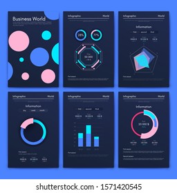 Modern infographic vector elements for business brochures. Use in website, corporate brochure, advertising and marketing. Pie charts, line graphs, bar graphs and timelines.
