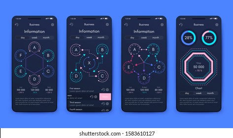 Modern infographic vector elements for business brochures. Use in website, corporate brochure, advertising and marketing. Pie charts, line graphs, bar graphs and timelines.