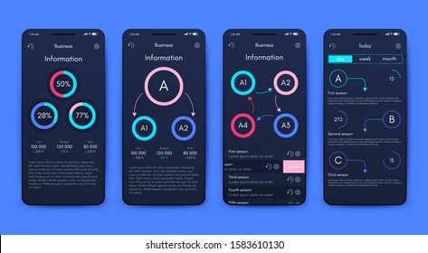 Modern infographic vector elements for business brochures. Use in website, corporate brochure, advertising and marketing. Pie charts, line graphs, bar graphs and timelines.