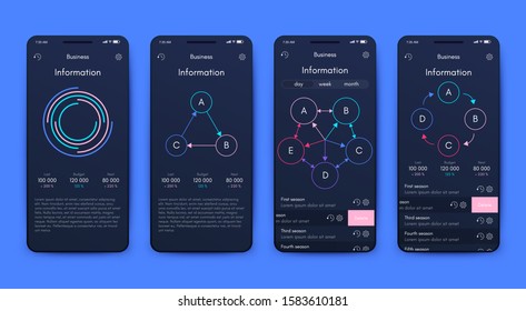 Modern infographic vector elements for business brochures. Use in website, corporate brochure, advertising and marketing. Pie charts, line graphs, bar graphs and timelines.