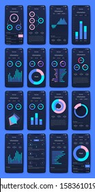Modern infographic vector elements for business brochures. Use in website, corporate brochure, advertising and marketing. Pie charts, line graphs, bar graphs and timelines.