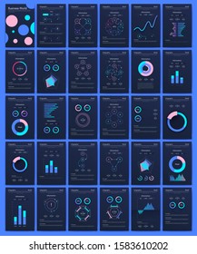 Modern infographic vector elements for business brochures. Use in website, corporate brochure, advertising and marketing. Pie charts, line graphs, bar graphs and timelines.