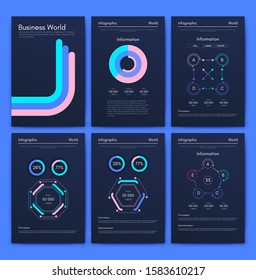 Modern infographic vector elements for business brochures. Use in website, corporate brochure, advertising and marketing. Pie charts, line graphs, bar graphs and timelines.