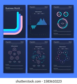 Modern infographic vector elements for business brochures. Use in website, corporate brochure, advertising and marketing. Pie charts, line graphs, bar graphs and timelines.