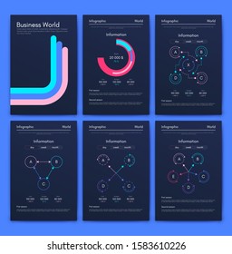 Modern infographic vector elements for business brochures. Use in website, corporate brochure, advertising and marketing. Pie charts, line graphs, bar graphs and timelines.