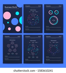 Modern infographic vector elements for business brochures. Use in website, corporate brochure, advertising and marketing. Pie charts, line graphs, bar graphs and timelines.