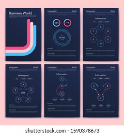 Modern infographic vector elements for business brochures. Use in website, corporate brochure, advertising and marketing. Pie charts, line graphs, bar graphs and timelines.