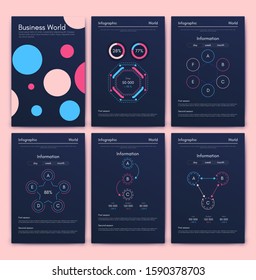 Modern infographic vector elements for business brochures. Use in website, corporate brochure, advertising and marketing. Pie charts, line graphs, bar graphs and timelines.