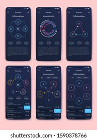 Modern infographic vector elements for business brochures. Use in website, corporate brochure, advertising and marketing. Pie charts, line graphs, bar graphs and timelines.