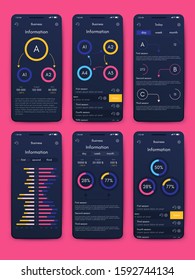 Modern infographic vector elements for business brochures. Use in website, corporate brochure, advertising and marketing. Pie charts, line graphs, bar graphs and timelines.