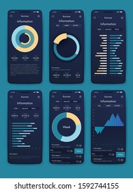 Modern infographic vector elements for business brochures. Use in website, corporate brochure, advertising and marketing. Pie charts, line graphs, bar graphs and timelines.