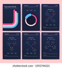 Modern infographic vector elements for business brochures. Use in website, corporate brochure, advertising and marketing. Pie charts, line graphs, bar graphs and timelines.