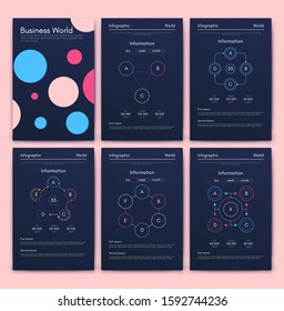 Modern infographic vector elements for business brochures. Use in website, corporate brochure, advertising and marketing. Pie charts, line graphs, bar graphs and timelines.