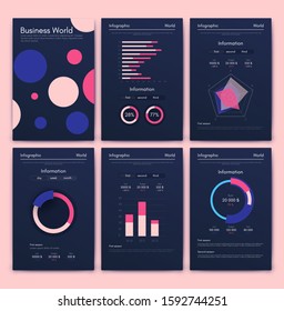 Modern infographic vector elements for business brochures. Use in website, corporate brochure, advertising and marketing. Pie charts, line graphs, bar graphs and timelines.