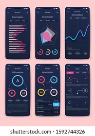 Modern infographic vector elements for business brochures. Use in website, corporate brochure, advertising and marketing. Pie charts, line graphs, bar graphs and timelines.