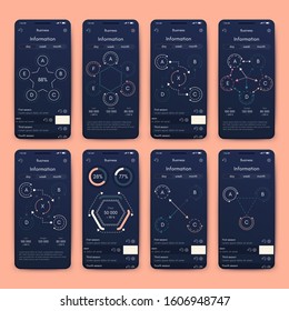 Modern infographic vector elements for business brochures. Use in website, corporate brochure, advertising and marketing. Pie charts, line graphs, bar graphs and timelines.
