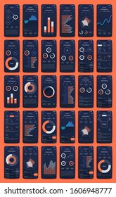 Modern infographic vector elements for business brochures. Use in website, corporate brochure, advertising and marketing. Pie charts, line graphs, bar graphs and timelines.