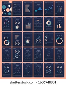 Modern infographic vector elements for business brochures. Use in website, corporate brochure, advertising and marketing. Pie charts, line graphs, bar graphs and timelines.